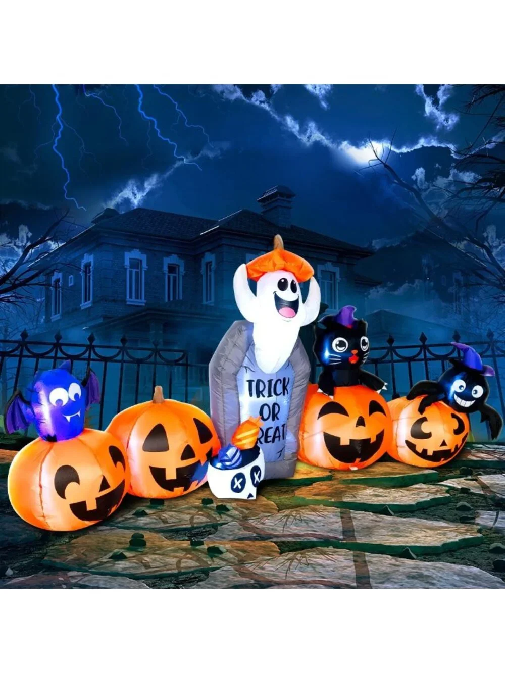 8FT Halloween Inflatable Yard Decor - Pumpkins, Ghosts, LED Lights for Outdoor